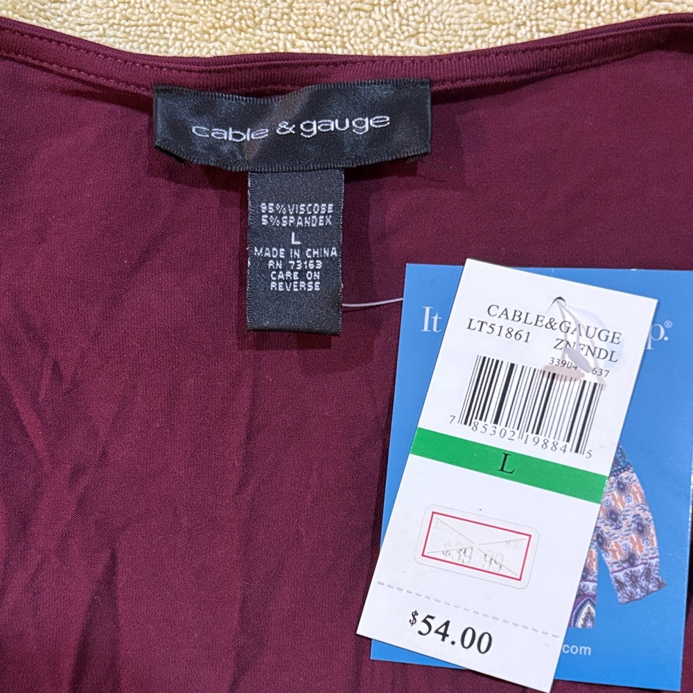 Cable & Gauge Burgundy Long Sleeve Top